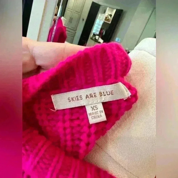 Skies Are Blue Bright Pink Crew Neck Long Sleeve Sweater, XS - Picture 3 of 7